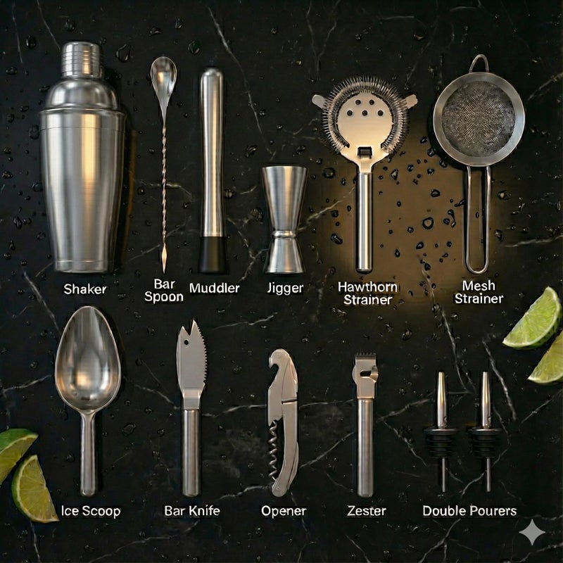 Highball  Chaser Highball & Chaser 13-Piece Cobbler Cocktail Shaker Set Stainless Steel Mixology Bartender Kit With Stand For Home Bar Cocktail Set | Laser Engraved Cocktail Tools | Plus Ebook with 30 Cocktail Recipes - Image 3
